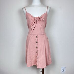 Band of Gypsies Dress Womens Small Linen Blend Mini Cottage Coquette Pink